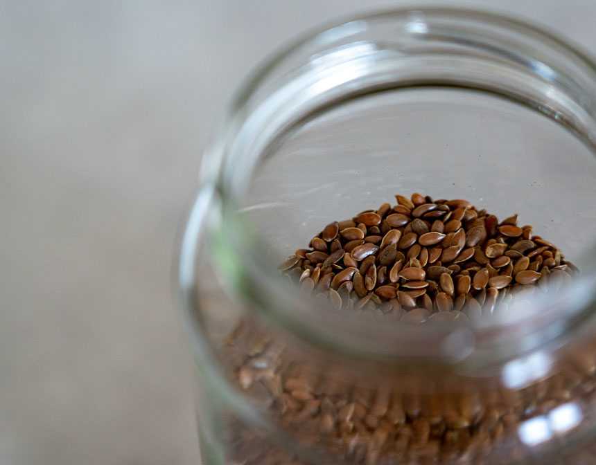Close up shot on seeds inside glass container