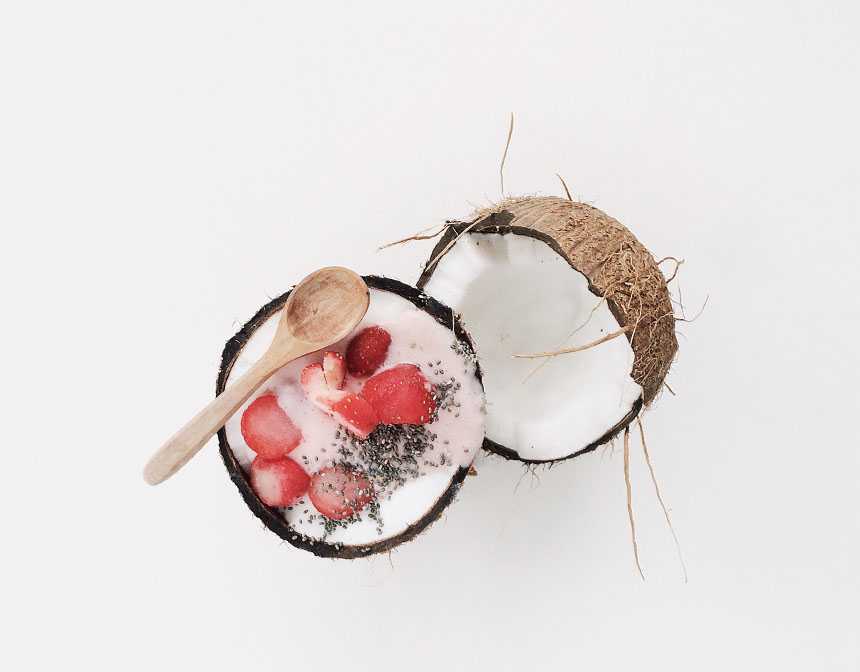 Coconut filled with strawberries