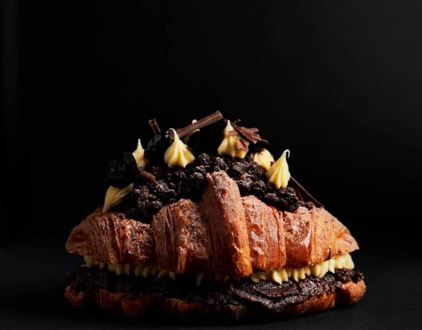 Croissant decorated with fruits