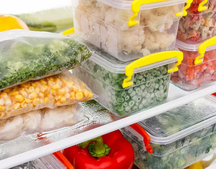 Frozen food in plastic containers