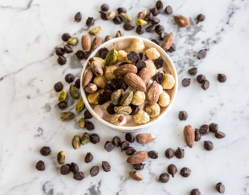 Nuts in round white bowl