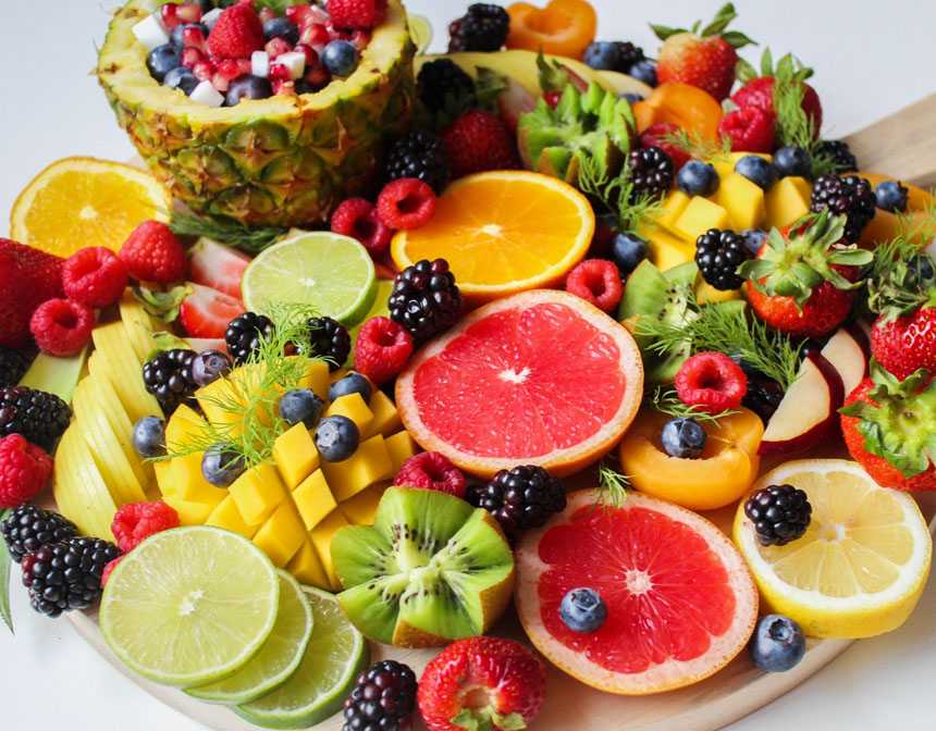 Sliced fruits on tray