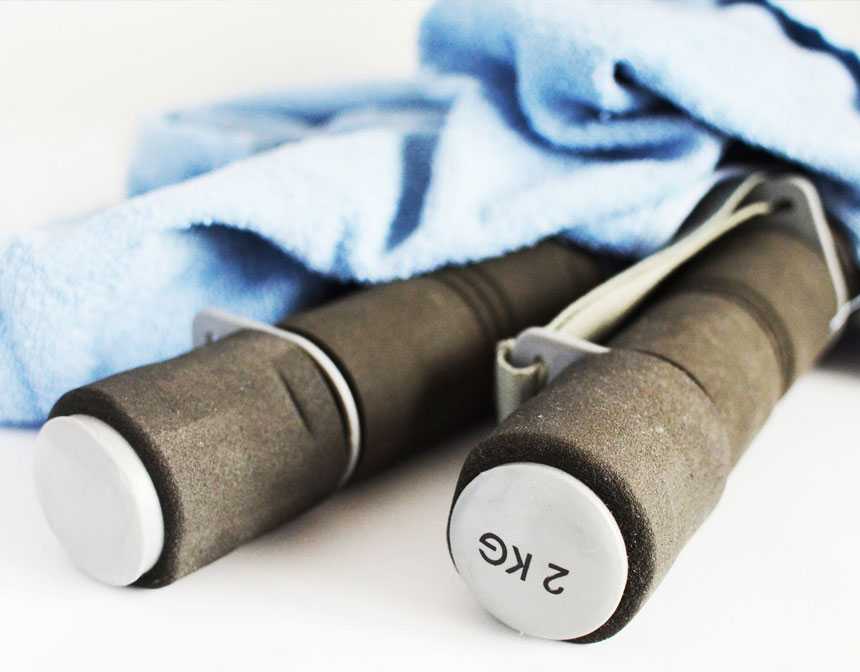 Workout jump ropes and a blue towel